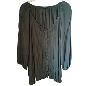 Spense Woman Olive Green Bohemian Top With Pleats Size 2X